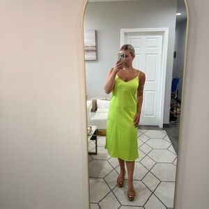CHU CHU LOO Dress Slip Midi in Neon Green Satin